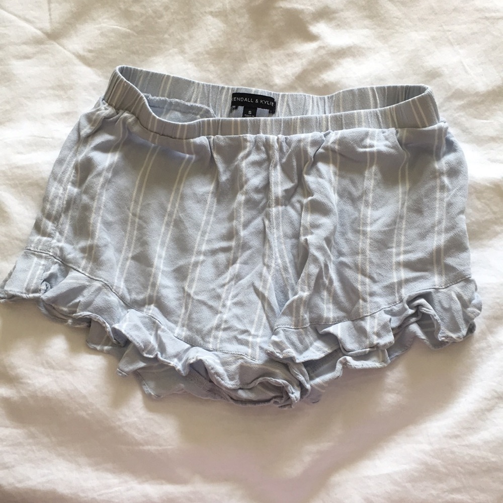 Blue with white striped flowy shorts